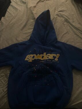 Blue Graphic Crewneck Sweatshirt with Yellow Pop Text